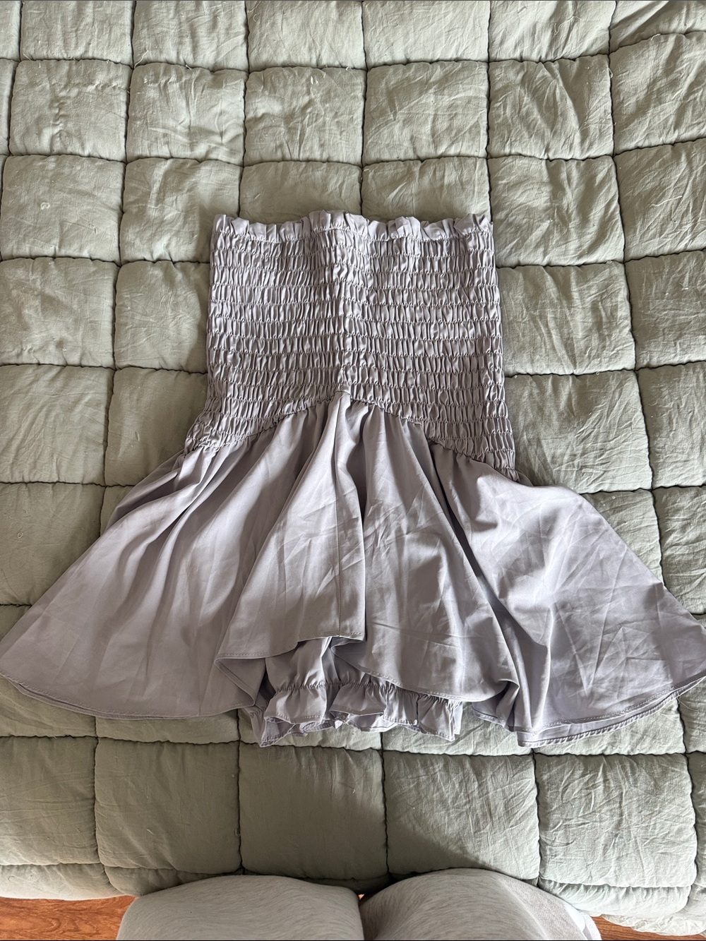 Smocked High-Waist Flared Mini Skirt in Light Lavender
